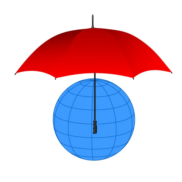 Globo Sotto Ombrello Rosso Illustrazione Vettoriale — Vettoriale Stock