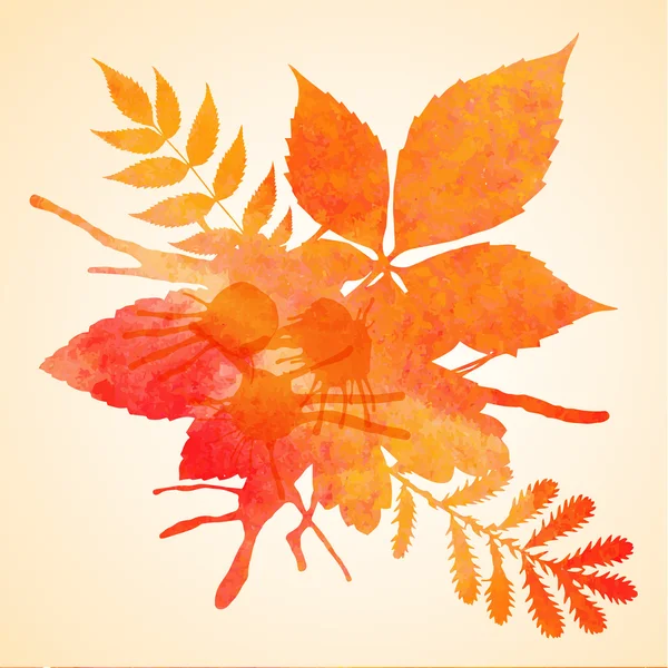 Orange watercolor painted vector autumn foliage background — Stock Vector