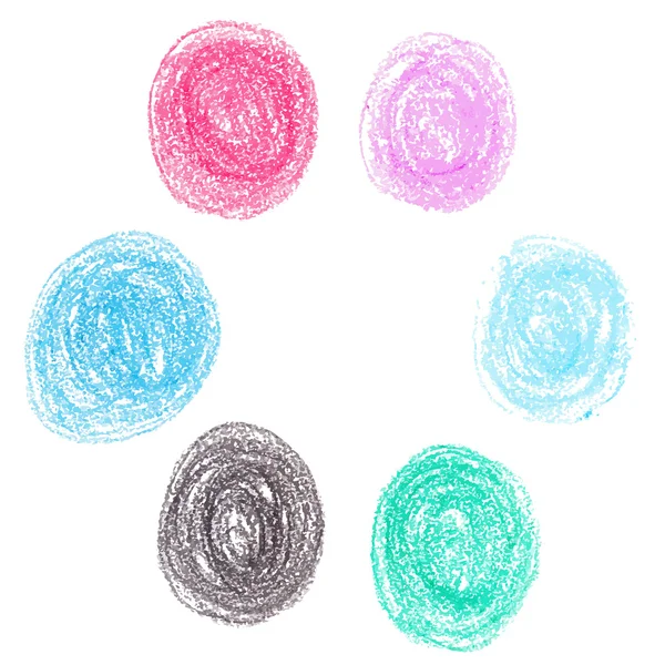 Set di cera pastello cerchio macchie, isolato su sfondo bianco — Vettoriale Stock