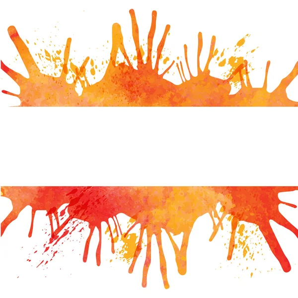 Orange watercolor paint vector background with blots and banner — Stock Vector