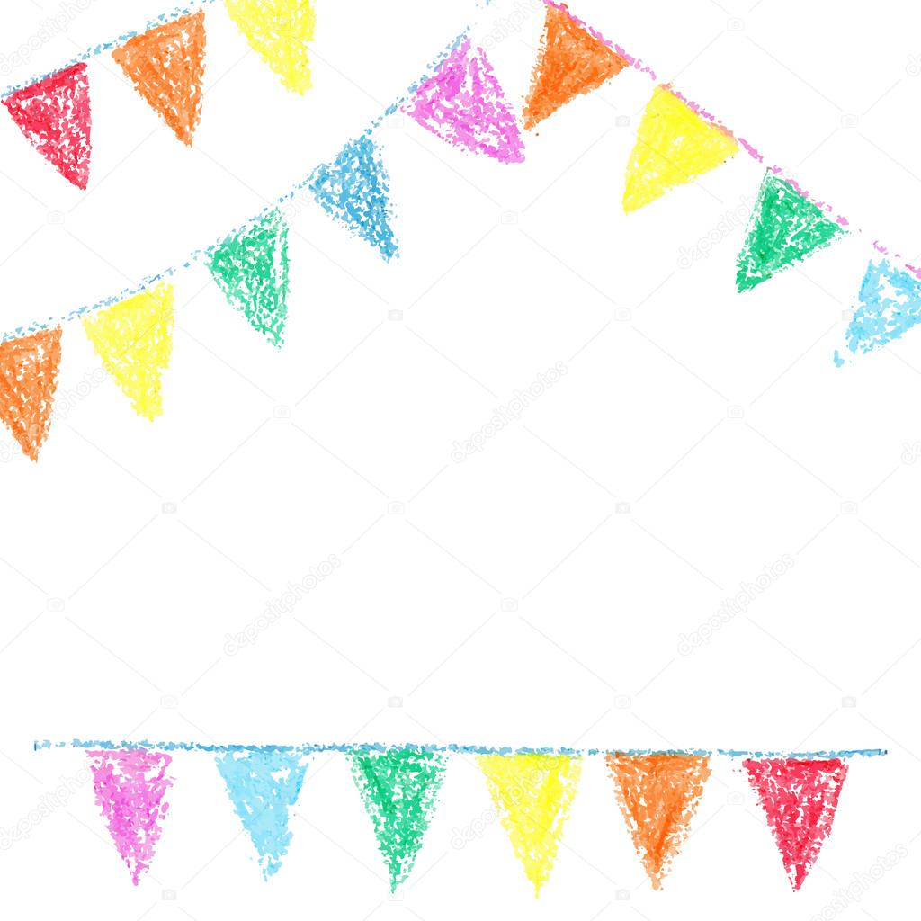 Wax crayon party bunting, isolated on white background