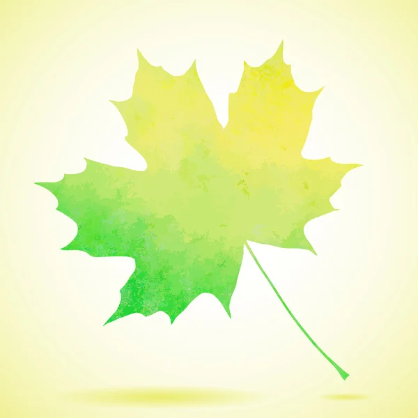 Green watercolor painted vector autumn maple leaf background — Stock Vector