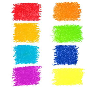 Gökkuşağı pastel pastel boya lekeleri, beyaz arka plan üzerinde izole kümesi