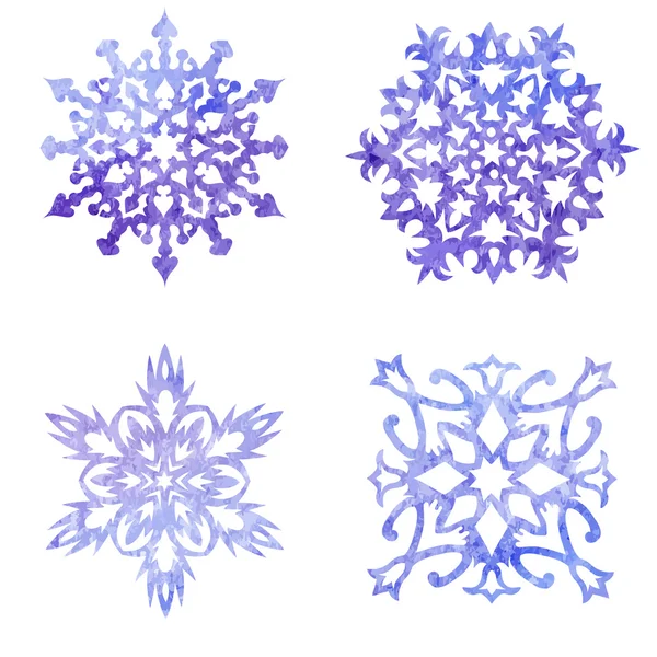 Watercolor blue painted set of Christmas snowflakes — Stock Vector