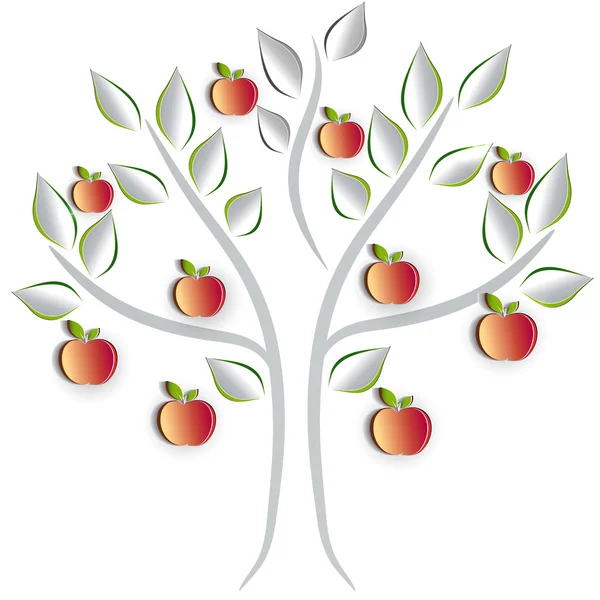 Apple tree on a white background, artistic cut out paper effect — Stock Vector