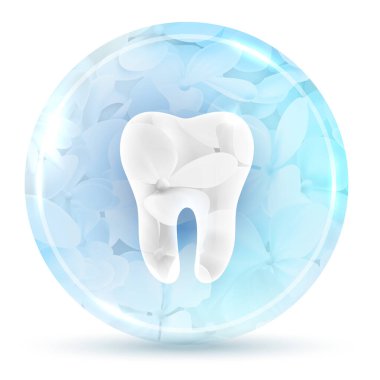 Güzel çiçek ikonu tasarımı. Sağlıklı diş silueti ve arka planda dikişsiz ortanca çiçeği..