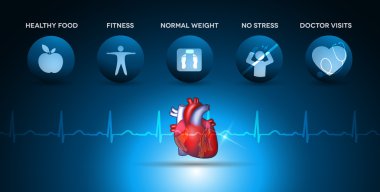 Kardiyoloji sağlık simgeler ve kalp anatomisi