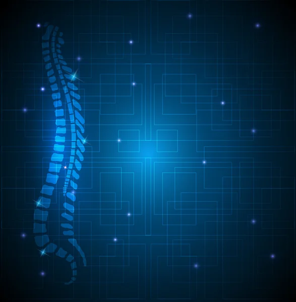 Columna vertebral humana fondo azul abstracto con líneas de luz — Vector de stock