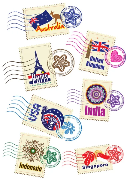 Набор почтовых марок Стоковая Иллюстрация