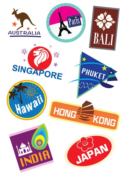 World Travel Sticker Set — Stock Vector