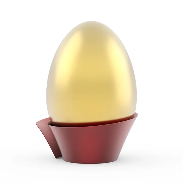 Uovo di Pasqua dorato con decorazione rossa su sfondo bianco — Foto Stock
