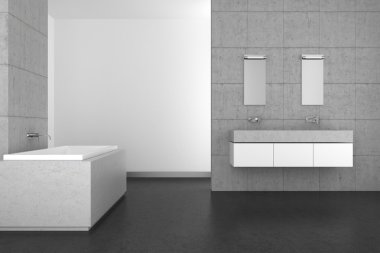 Beton duvar ve koyu zemin ile modern banyo 