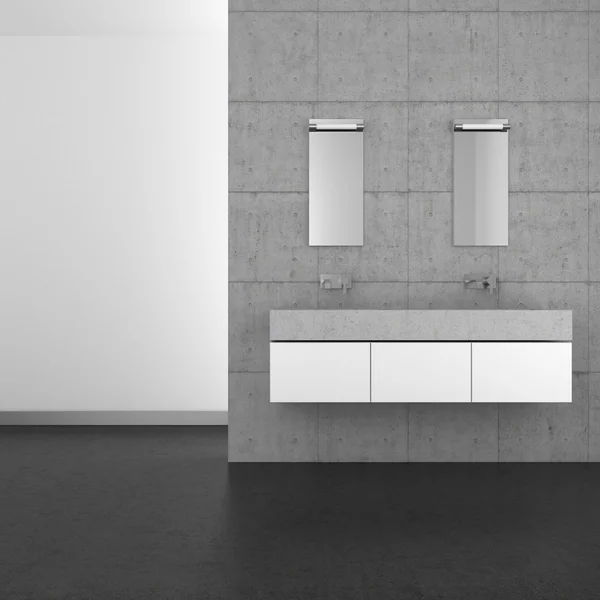 Modernes Badezimmer mit Betonwand und dunklem Fußboden — Stockfoto