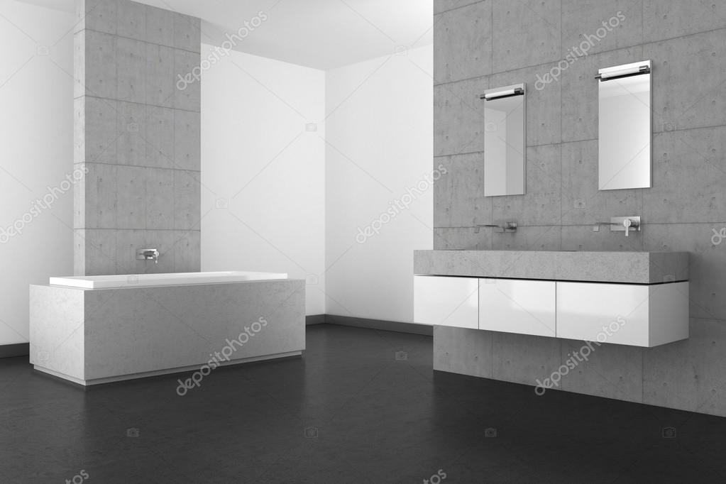 Modernes Badezimmer mit Betonwand und dunklem Fußboden — Stockfoto