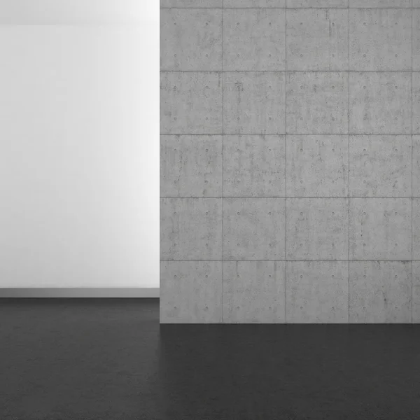 Пустая современная ванная комната с бетонной стеной и темным полом — стоковое фото