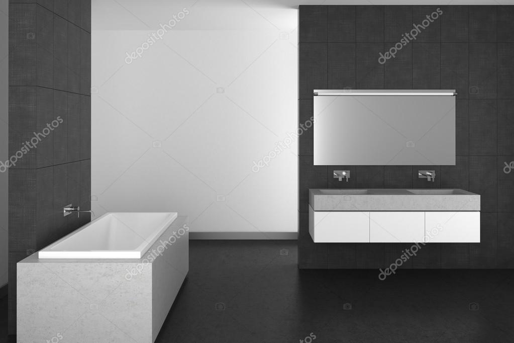 moderne badkamer met grijze tegels en donkere vloer — Stockfoto ... moderne badkamer met grijze tegels en donkere vloer — Stockfoto ...