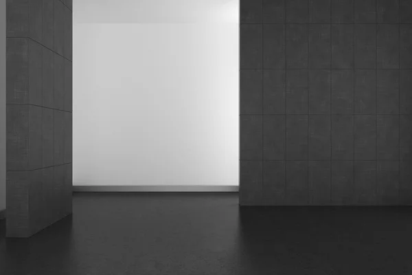 Пустая современная ванная комната с серой плиткой и темным полом — стоковое фото