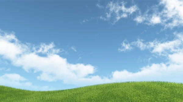 Landscape with green meadow and blue sky with white clouds — Stock Photo, Image