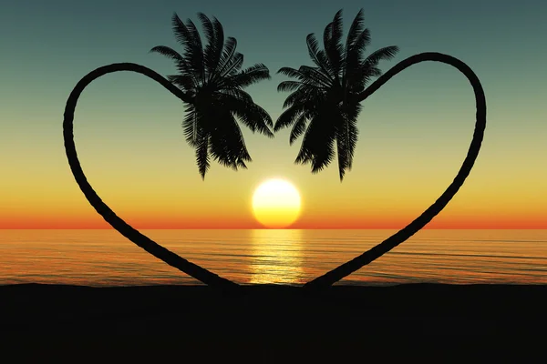 Tramonto sulla spiaggia tropicale con palme da cocco silhouette . — Foto Stock