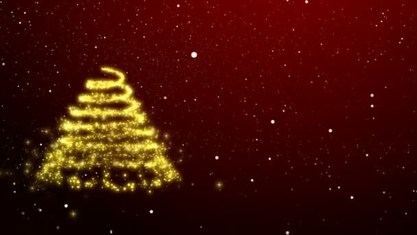 Аннотация Рождественская елка из золотых огней, появляющихся в снегу — стоковое видео