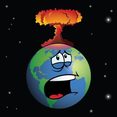 Nuclear weapon exploding on cartoon Earth  clipart