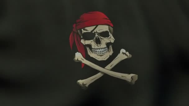 Loopable ondeando animación bandera pirata Jolly Roger de color — Vídeos de Stock