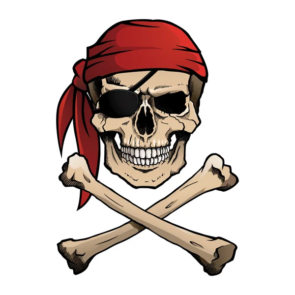 Jolly Roger cráneo pirata y huesos cruzados — Vector de stock