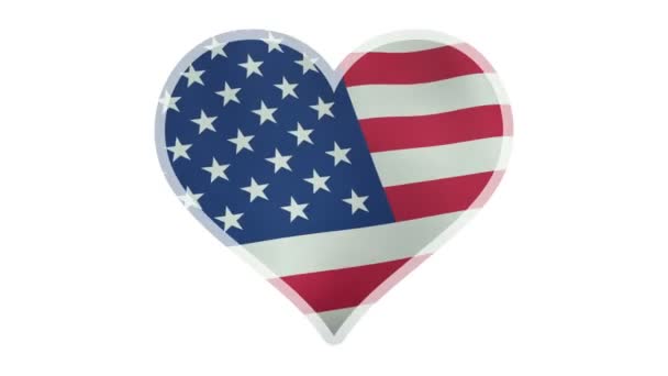 Loopable beating heart symbol with waving American flag — Stock Video