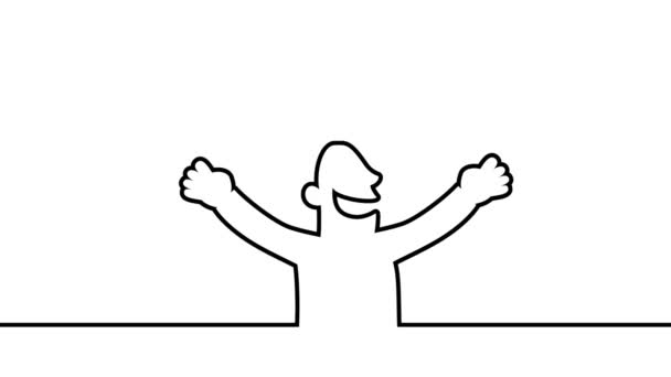 Happy person cheering. HD loopable line art animation with alpha matte. — Stock Video