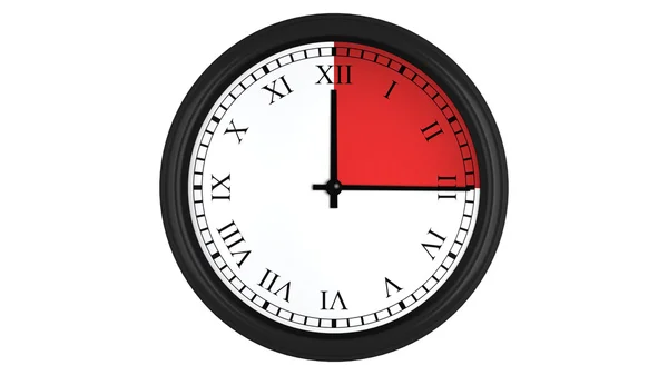 Roman wall clock with red 15 minutes time interval — Stock Photo, Image