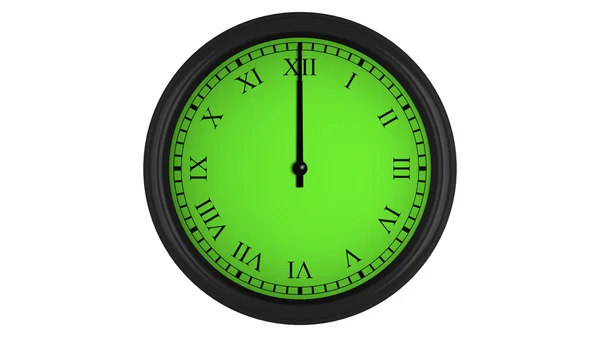 Roman wall clock with green 60 minutes time interval — Stock Photo, Image