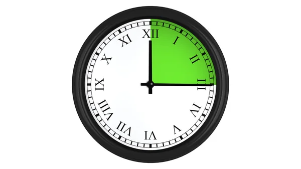 Roman wall clock with green 15 minutes time interval — Stock Photo, Image