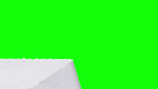 Разрыв белой бумаги с зеленым экраном - горизонтальная версия — стоковое видео