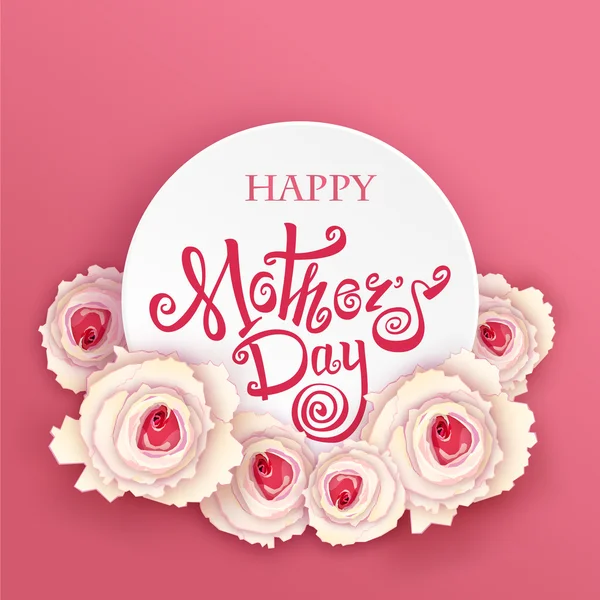 Szczęśliwy dzień matki karty. Ręcznie robione kaligrafii i róże. — Wektor stockowy