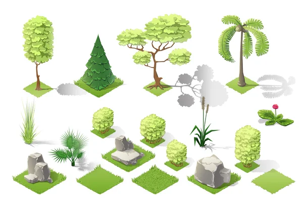 Isometric plants garden forest collection vector set — Stock Vector