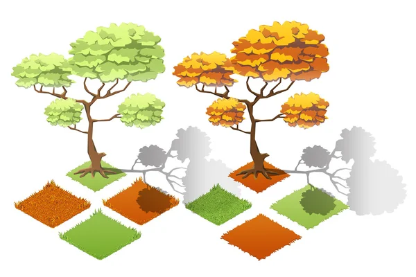 Isometrische planten bos collectie set. Fall bomen en stenen. — Stockvector