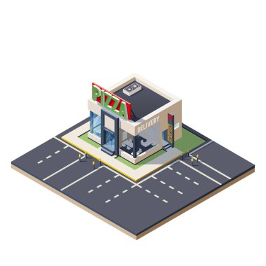 Pizza restoran bina izometrik