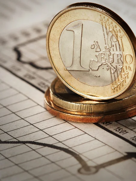 One euro on newspaper chart — Stock Photo, Image