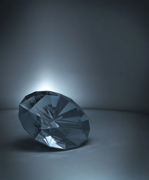 Glänzender Kristall-Diamant auf blauem Hintergrund — Stockfoto
