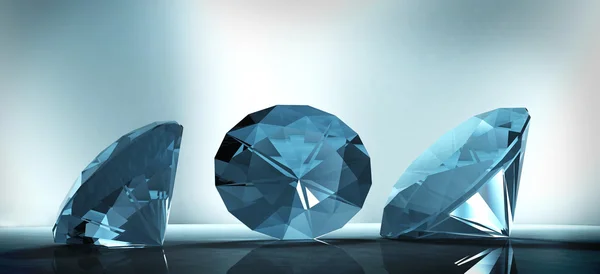 Brilhante diamante de cristal em um fundo azul — Fotografia de Stock
