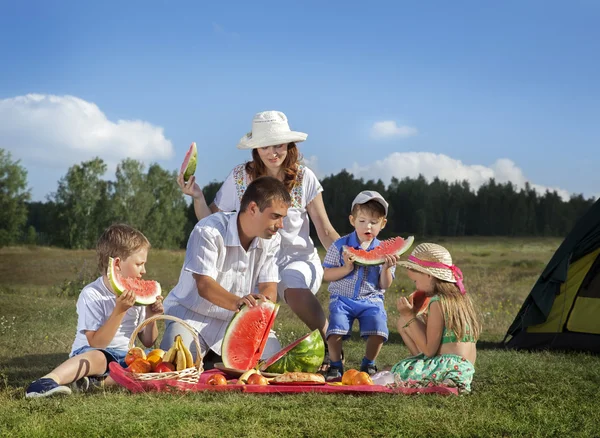 Piknik rodzin na zewnątrz z jedzeniem — Zdjęcie stockowe