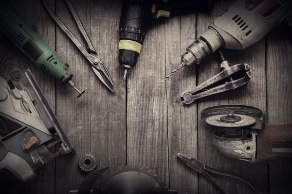 Elektrische hand tools (schroevendraaier boor zag jigsaw jointer) top v — Stockfoto