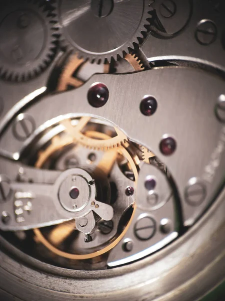 Uurwerken Mechanisme Van Oude Vintage Horloge Macro Shot — Stockfoto