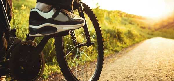 Teenager Riding Bicycle Road Summer Sunlit Bike Ride — Stock Photo, Image