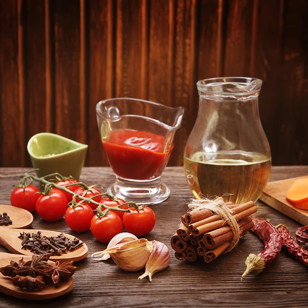 Everything on wood table for cooking — Stock Photo, Image