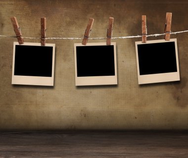 grunge arka plan üzerinde 3 eski fotoğraf