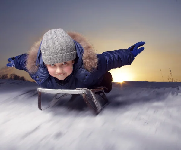 Happy boys on sled — Stock Photo, Image