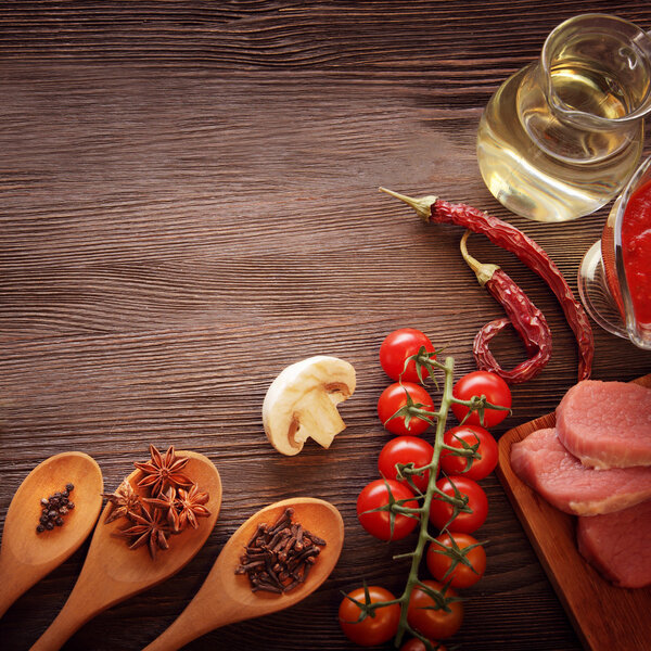 everything on wood table for the preparation of acute Italian sa