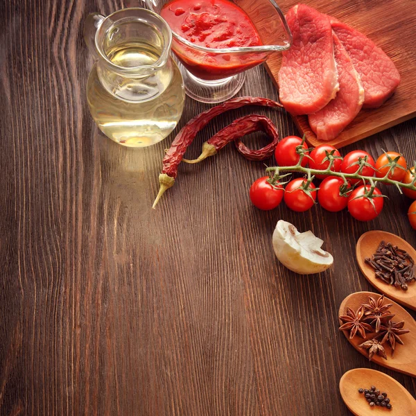 Everything on wood table for the preparation of acute Italian sa — Stock Photo, Image