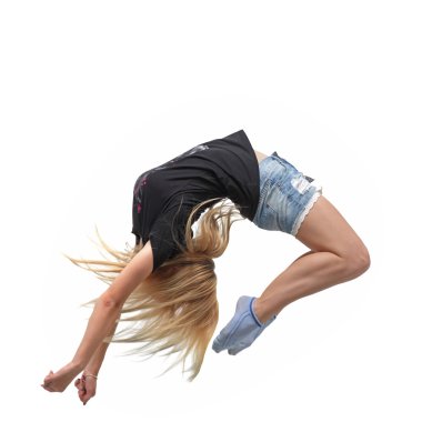 Güzellik kız dans gri arka plan üzerinde